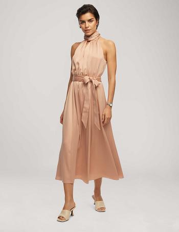 Anne Klein Twist Neck Halter Midi With Sash Kjole Lyserød | EDKVG90160