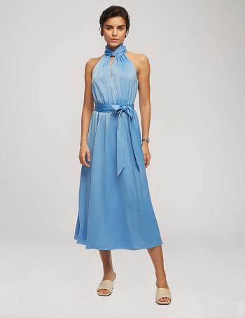 Anne Klein Twist Neck Halter Midi With Sash Kjole Blå | PDKER98951