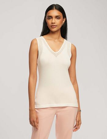 Anne Klein V Neck Mesh Tank Top Toppe Hvide | DKJKU18147