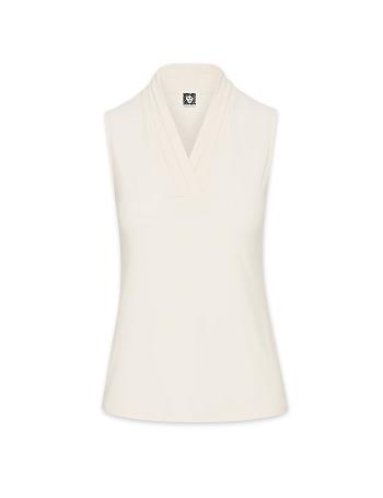 Anne Klein V-Neck Triple Pleat Top Petite Hvide | DKDYB67996