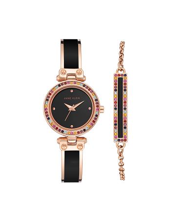 Anne Klein Watch and Bracelet with Premium Multicolored Crystals Sæt Lyserød Guld Sort | FDKUI53215