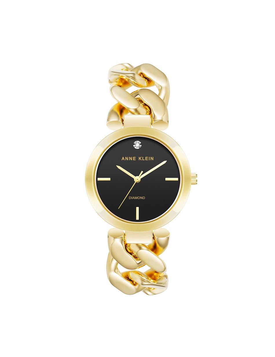 Anne Klein Accented Round Case Bracelet Watch Diamant Guld Sort | EDKVG64440