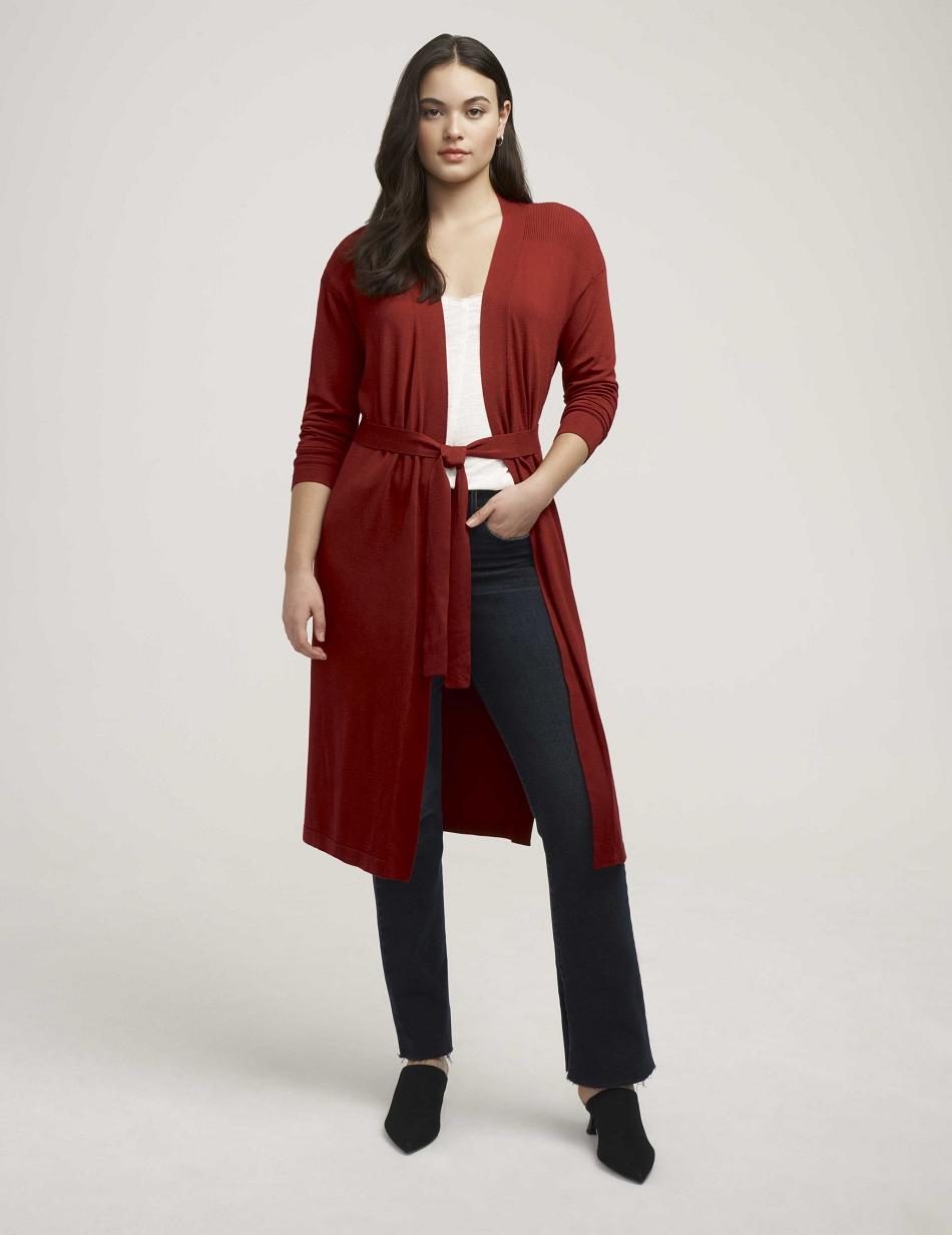 Anne Klein Belted Long Cardigan- Clearance Trøjer Rød | DKQAV88797