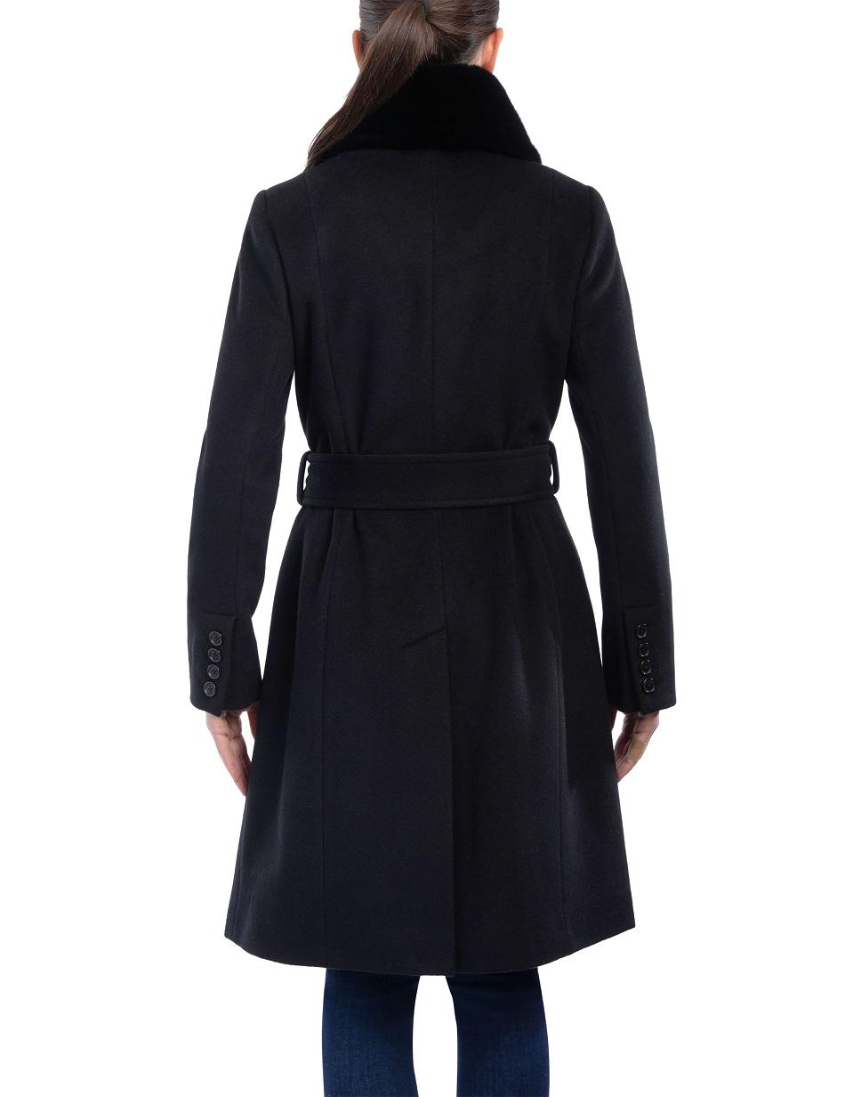 Anne Klein Belted Wrap Uld Coat With Fur Collar Overtøj Sort | XDKGW23515