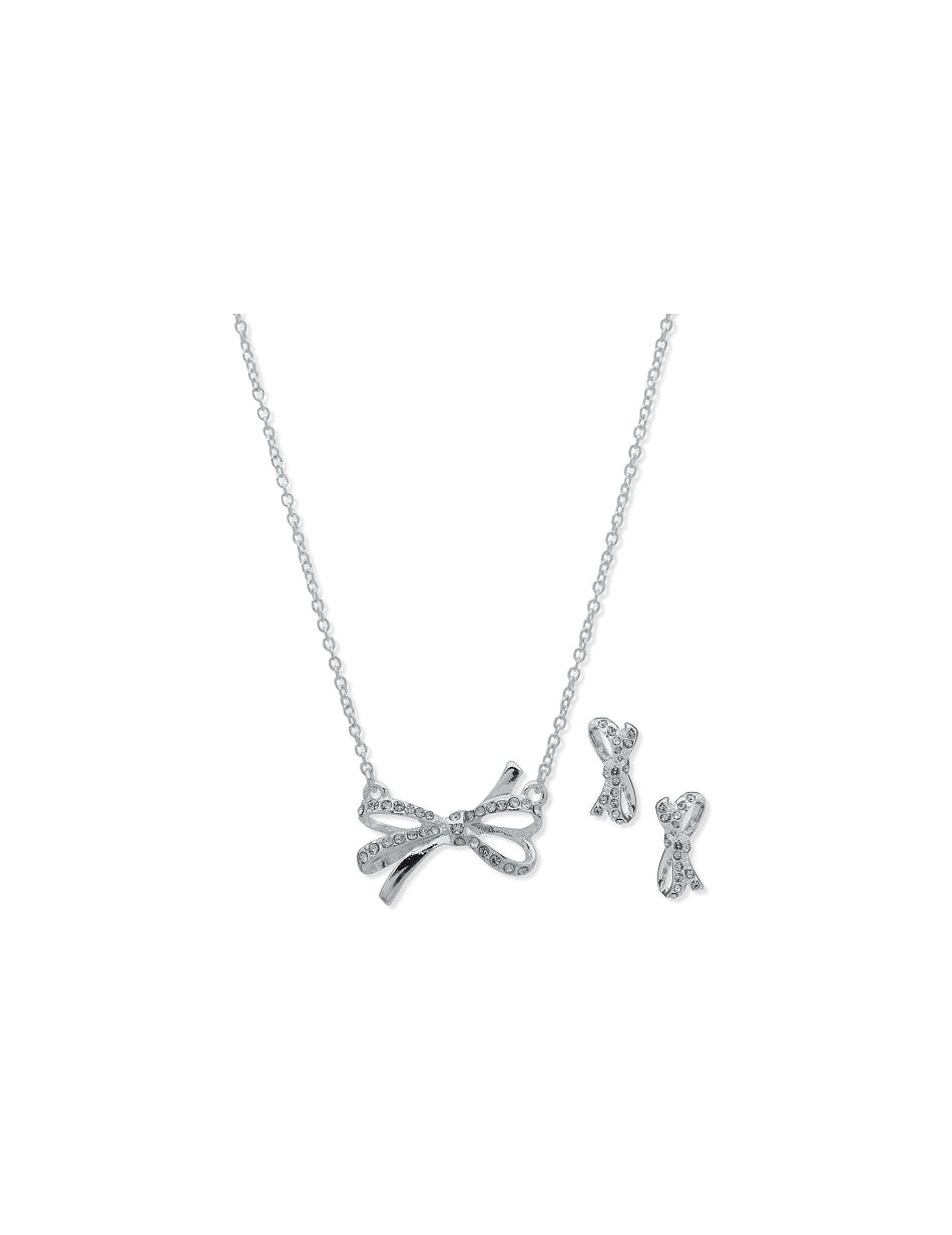 Anne Klein Bow Necklace and Earring Set in Pouch Smykkesæt Sølv | FDKHY74598