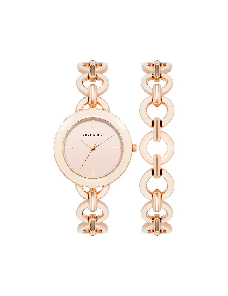 Anne Klein Boyfriend Circular Link Bracelet Watch Sæt Lyserød Lyserød Lyserød Guld | ADKWC45717