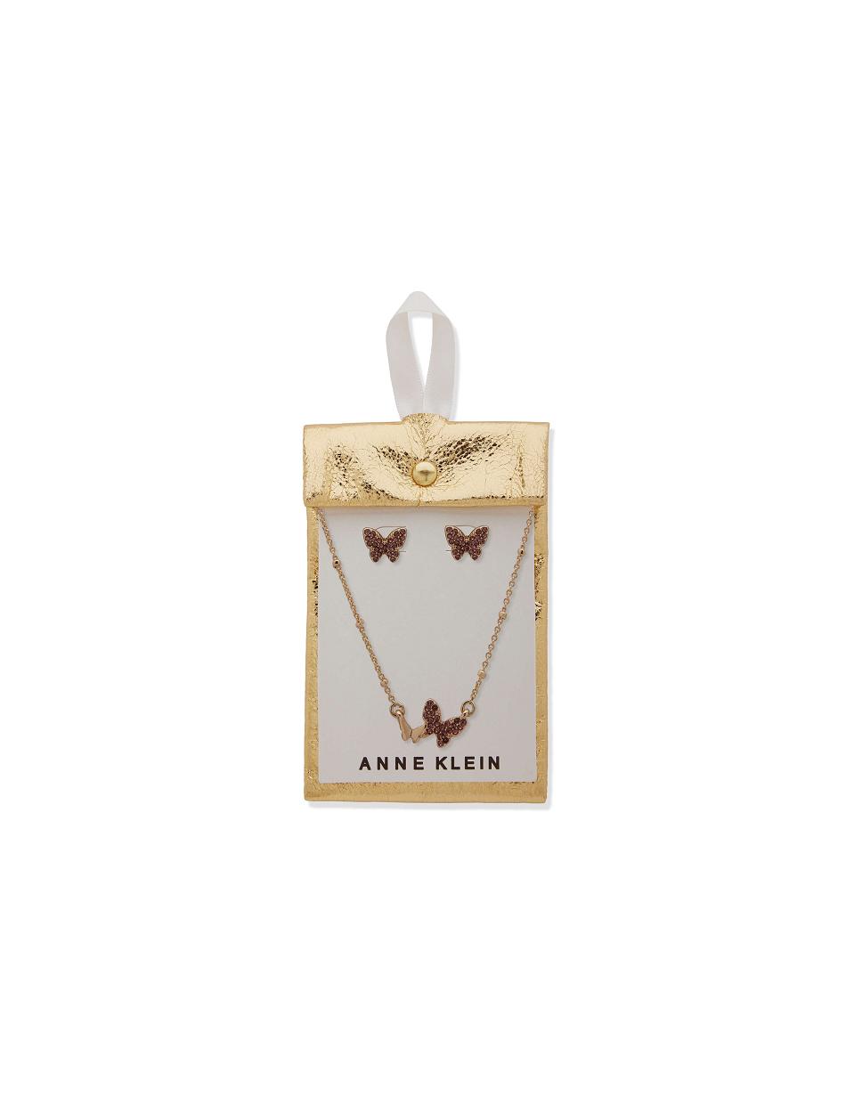 Anne Klein Butterflies Motif Necklace and Earring in Pouch Smykkesæt Guld | DKEGJ58011