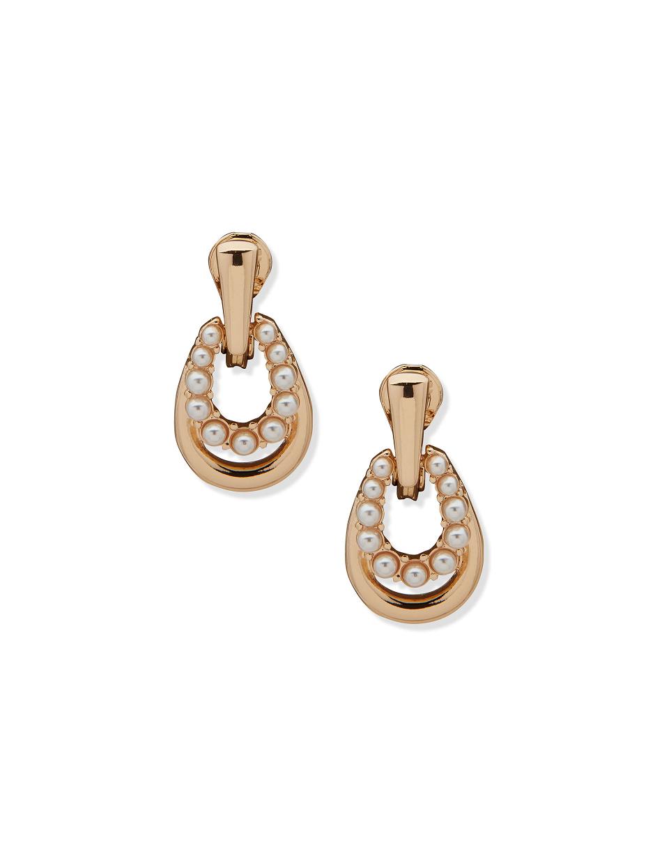 Anne Klein Caviar Pearl Doorknocker Clip Earring Guld | BDKSO99516