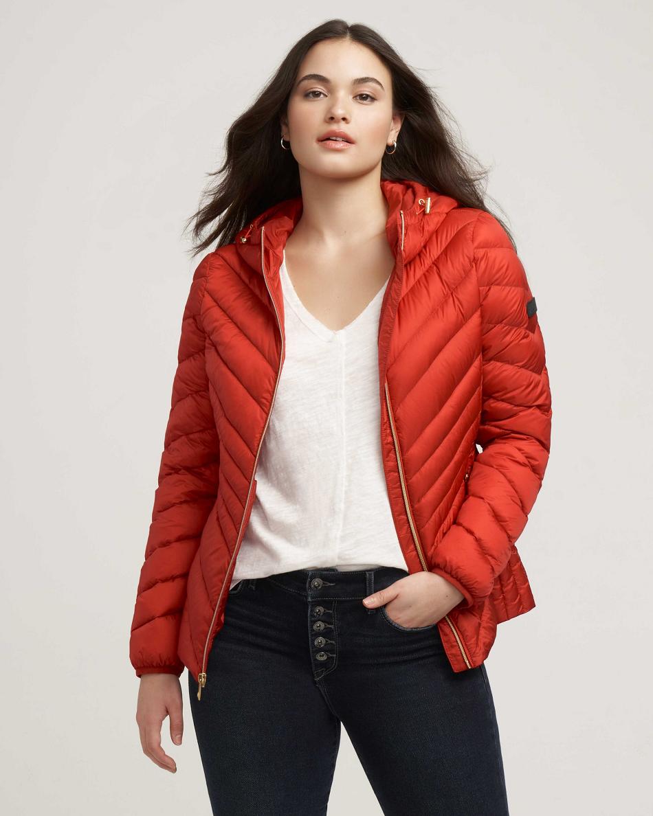 Anne Klein Chevron Packable Puffer Jacket Overtøj Rød | DDKVO84890