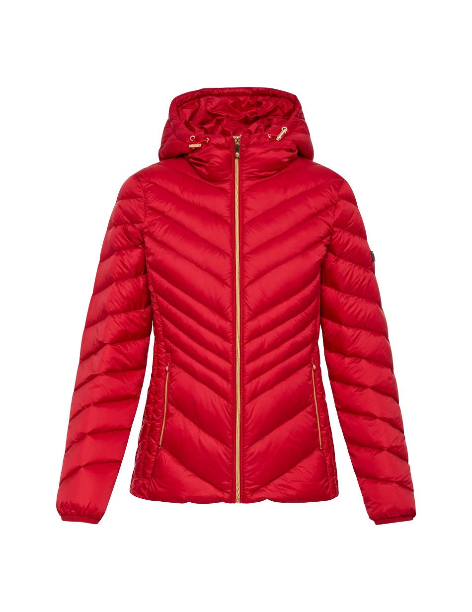 Anne Klein Chevron Packable Puffer Jacket Overtøj Rød | DDKVO84890