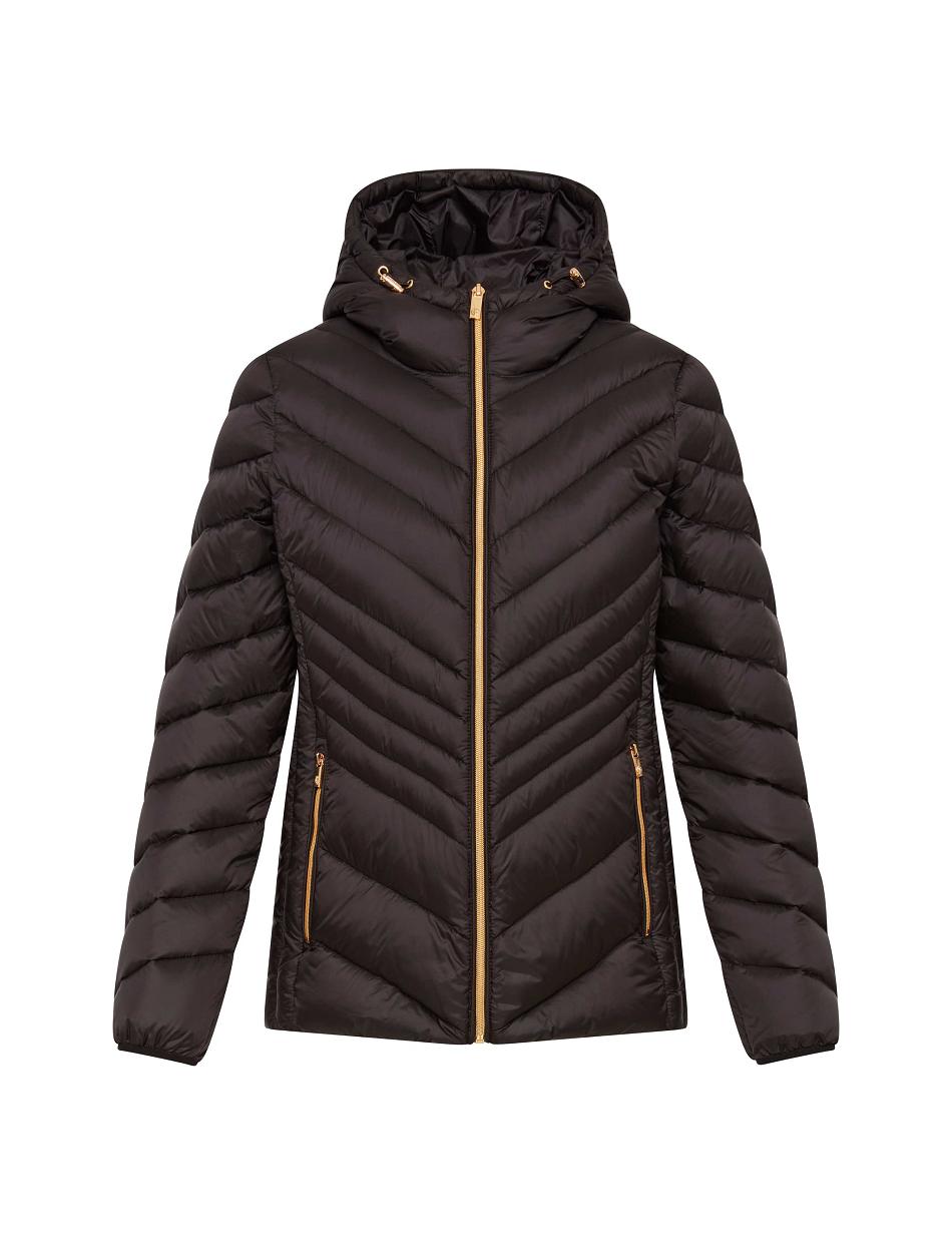 Anne Klein Chevron Packable Puffer Jacket Overtøj Sort | DKCVG25018