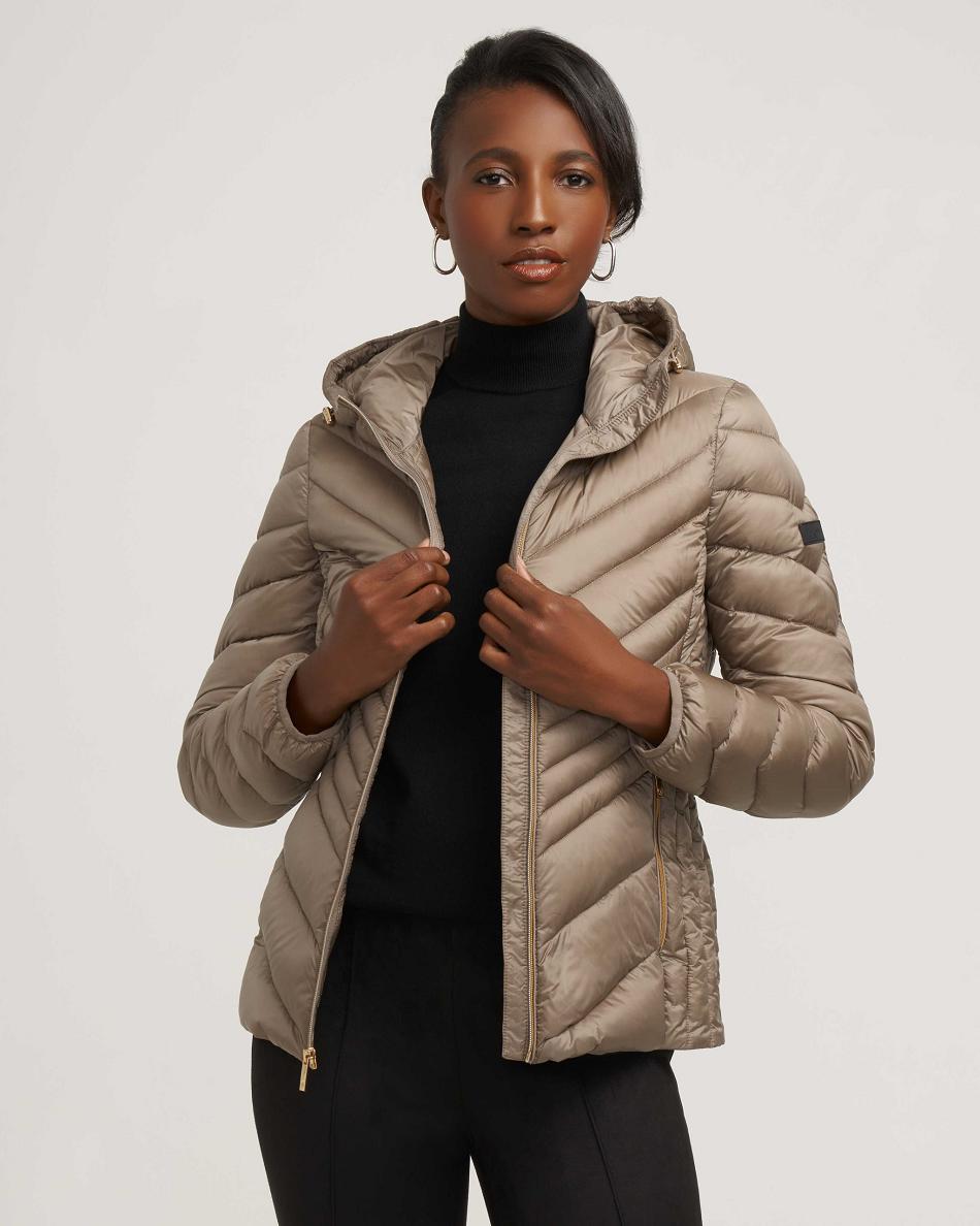 Anne Klein Chevron Packable Puffer Jacket Overtøj Grå Brune | LDKTR34643