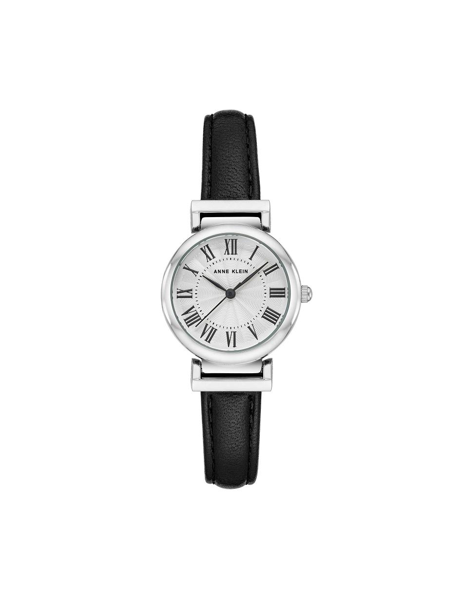 Anne Klein Classic Páskové Watch Læder Sort Sølv | GDKUC91058