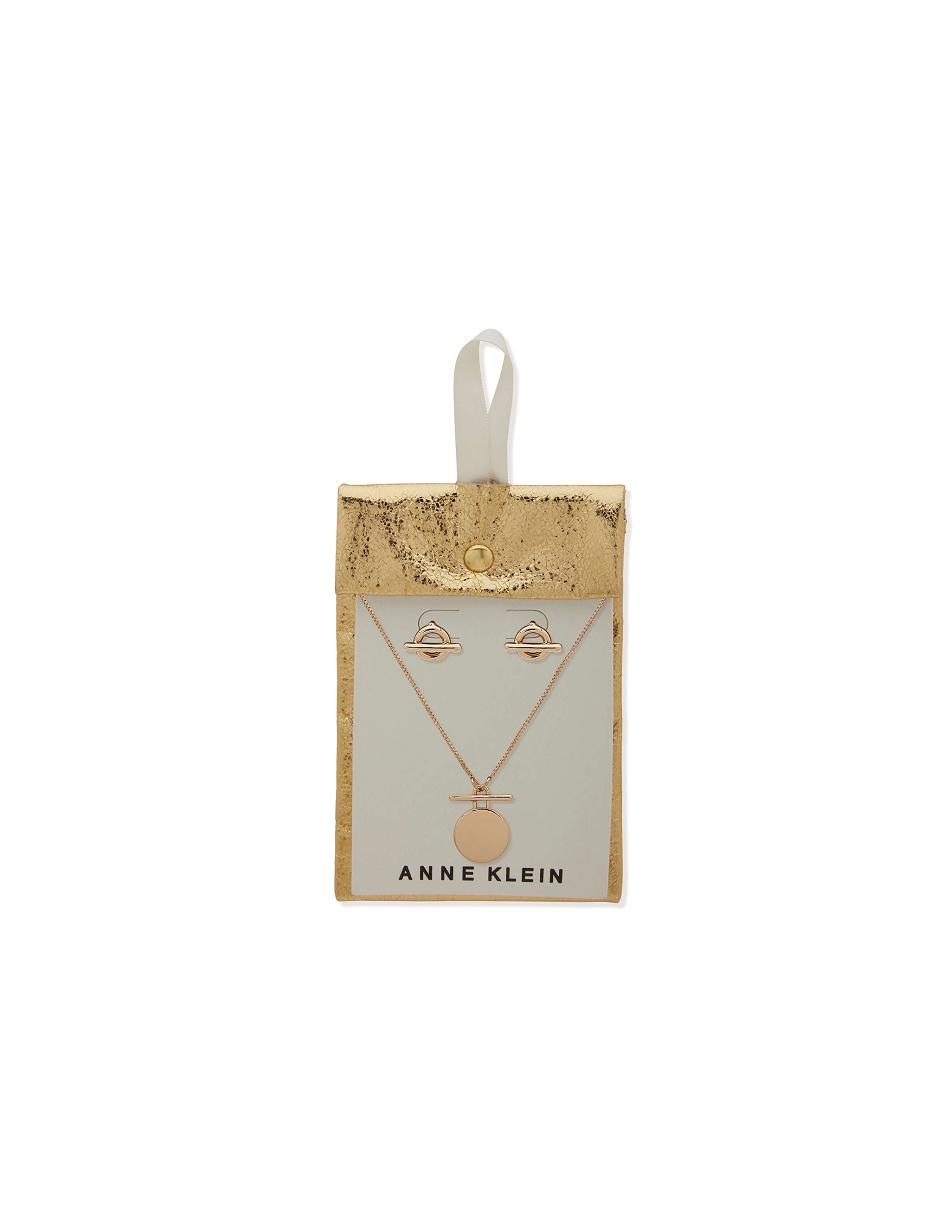 Anne Klein Coin Pendant Necklace and Earring in Pouch Smykkesæt Guld | DKJKU10267