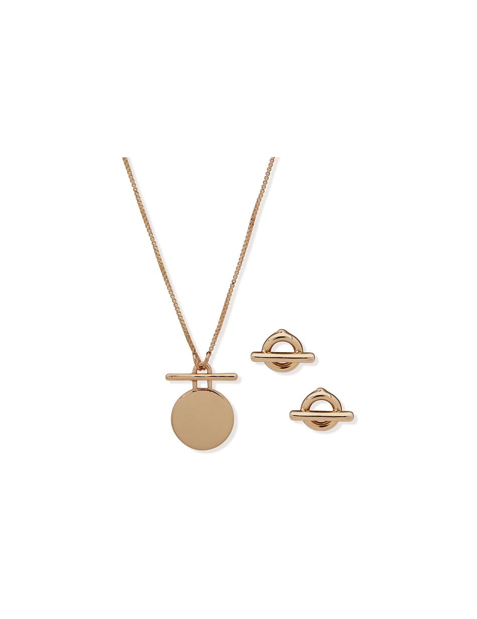 Anne Klein Coin Pendant Necklace and Earring in Pouch Smykkesæt Guld | DKJKU10267