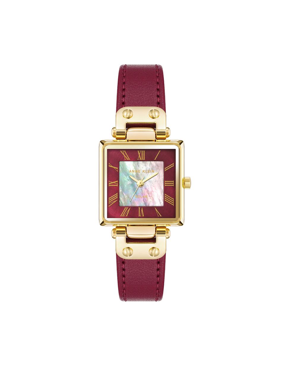 Anne Klein Considered Solar Square Páskové Watch Læder Guld Bordeaux | TDKPQ33910