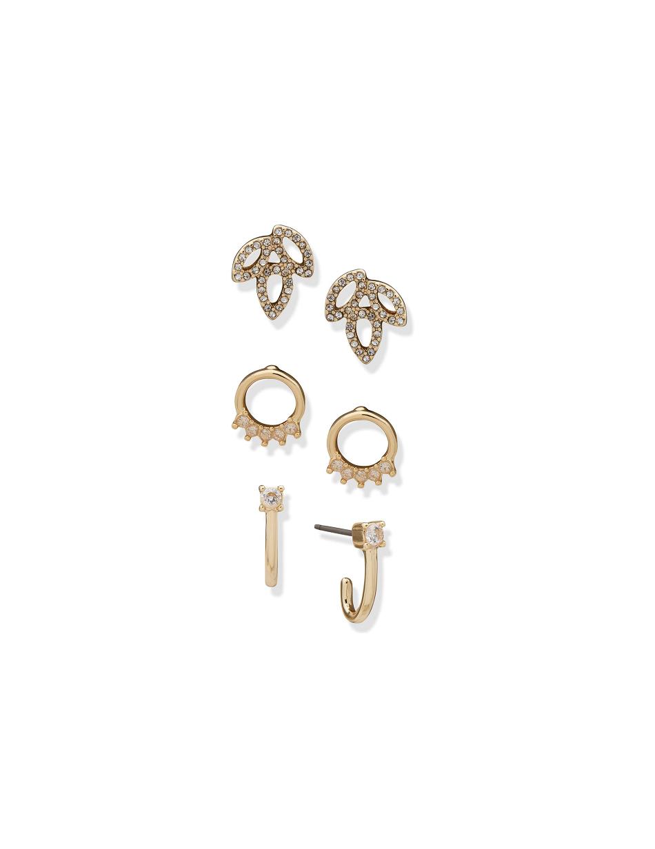 Anne Klein Drop Hoop Pierced Earring Trio in Gift Box Earring Guld | ADKWC22713