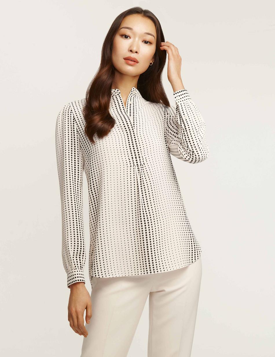 Anne Klein Florentine Dot Print Poet Blouse Toppe Hvide Sort | QDKUV24628