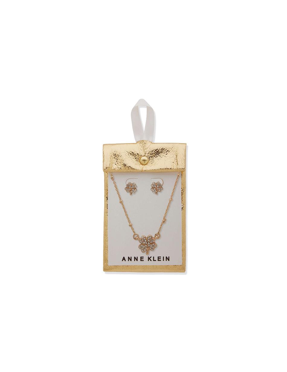 Anne Klein Four Leaf Clover Necklace and Earring in Pouch Smykkesæt Guld | DKJVR10646