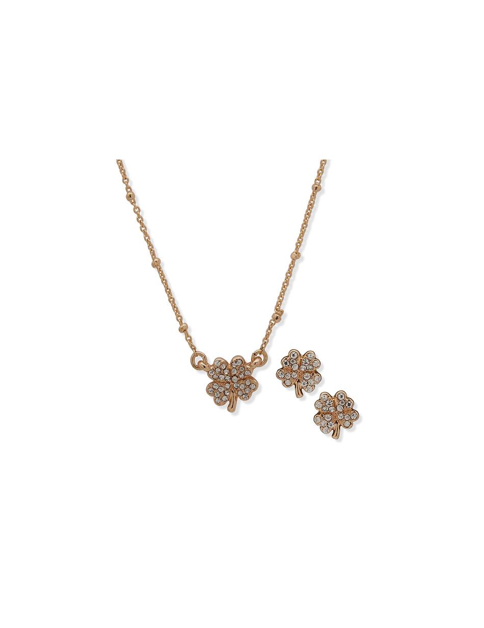 Anne Klein Four Leaf Clover Necklace and Earring Set in Pouch Earring Guld | GDKEC17800