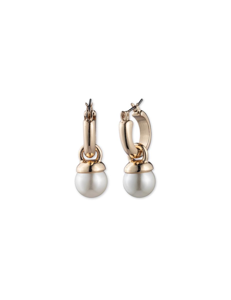 Anne Klein Gold-Tone Blanc Faux Pearl Drop Hoop Earring Guld | DKEAH84561