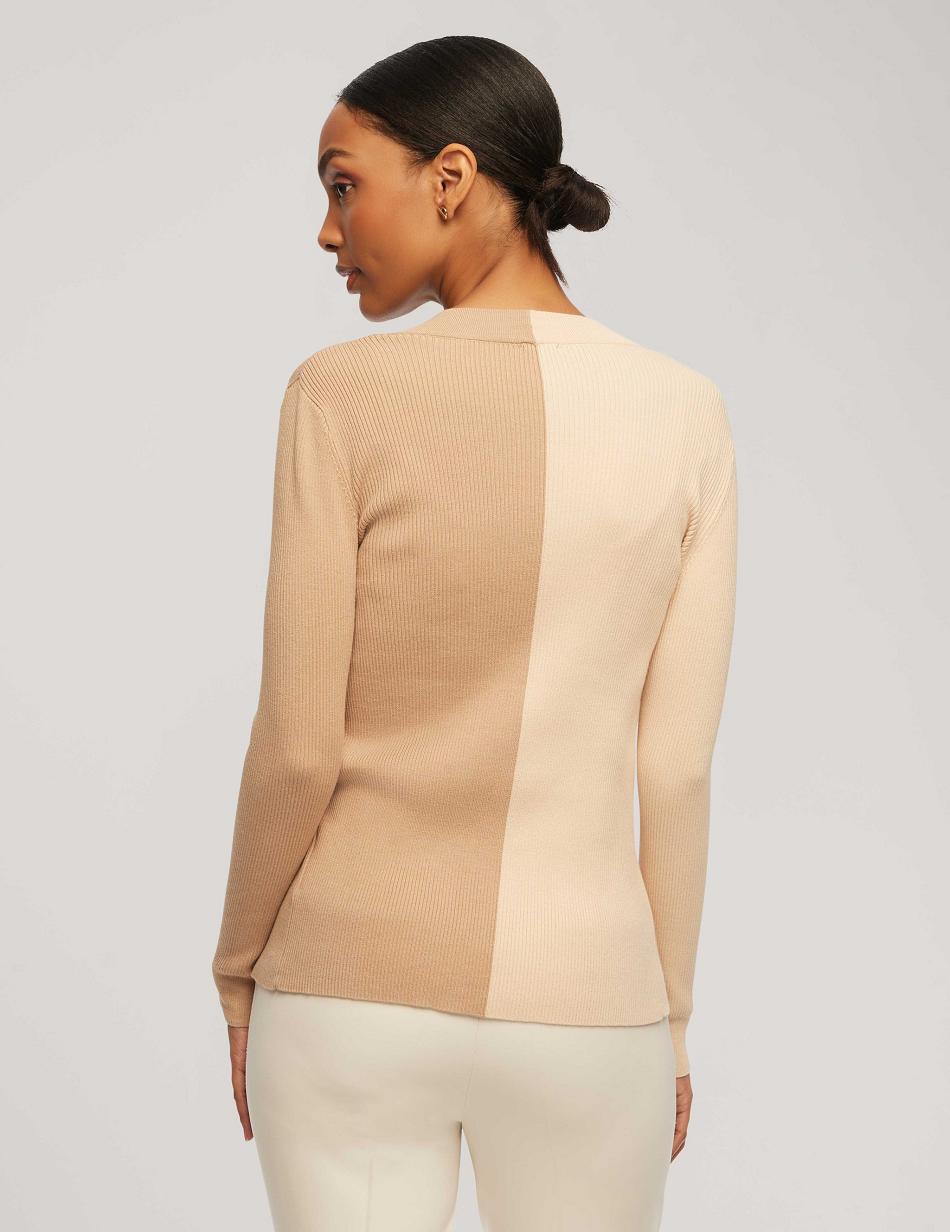 Anne Klein Half/Half Rib Cardigan Trøjer Hvide Beige | YDKVQ59182