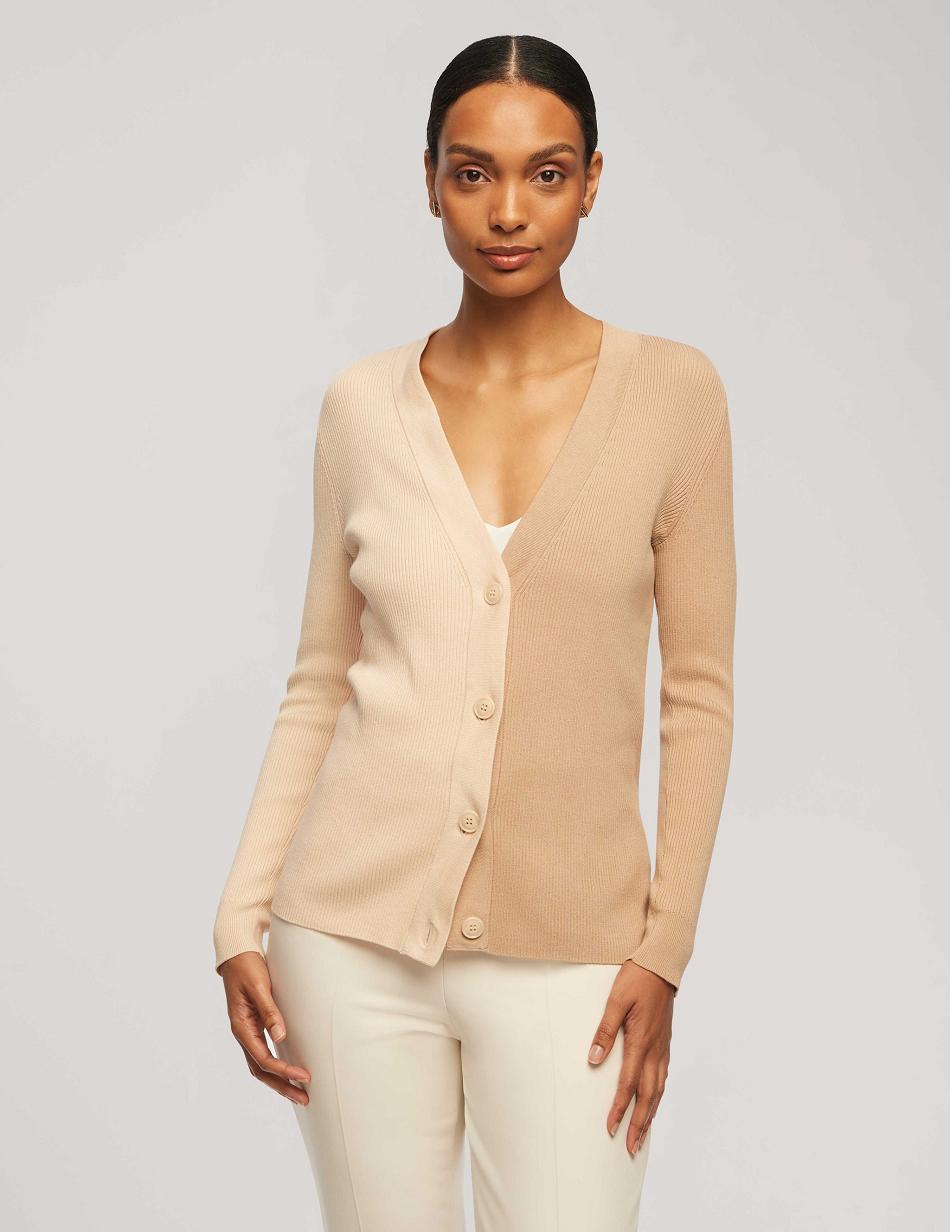 Anne Klein Half/Half Rib Cardigan Trøjer Hvide Beige | YDKVQ59182