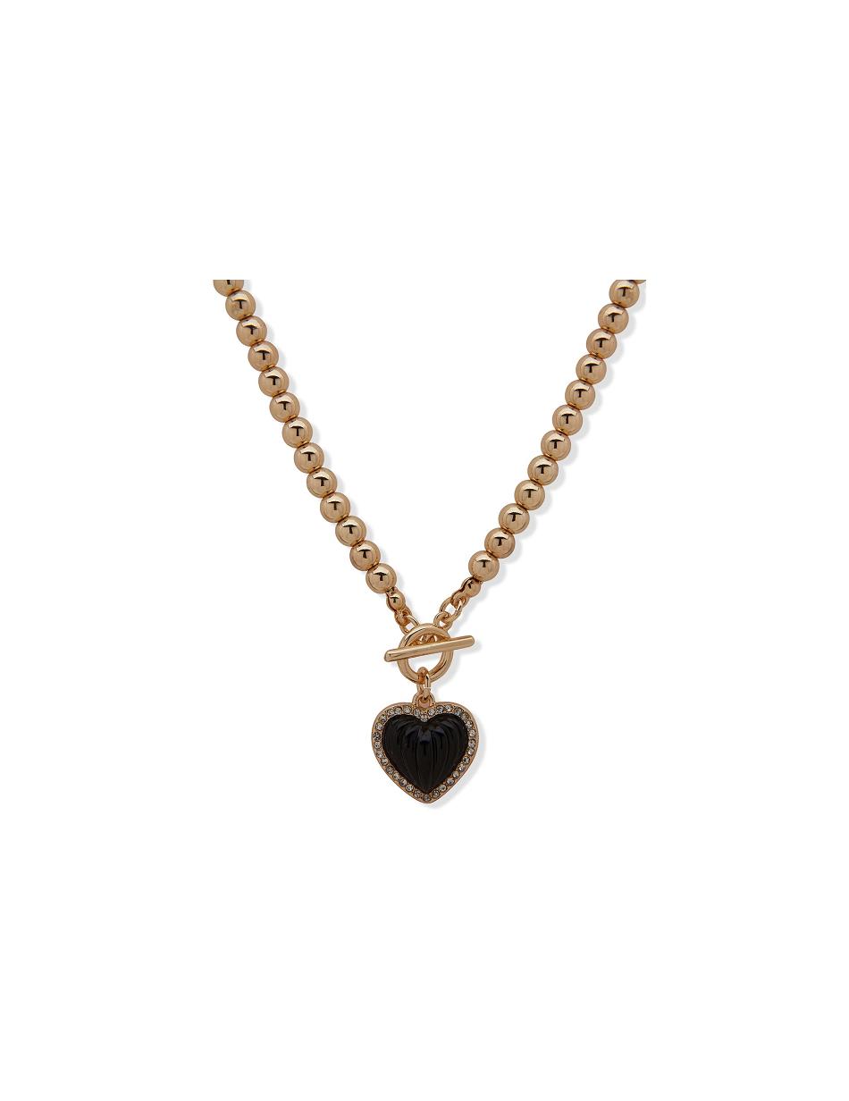 Anne Klein Heart Pendant Jet Halskæder Guld | DKDYB99417