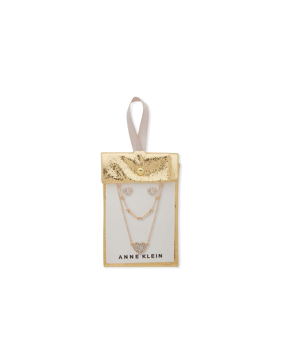 Anne Klein Heart Pendant Necklace and Earring Pouch Smykkesæt Guld | MDKFT17919