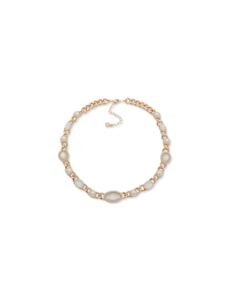 Anne Klein Link Stone Pearl Collar Halskæder Grå Guld | DKJKU59565