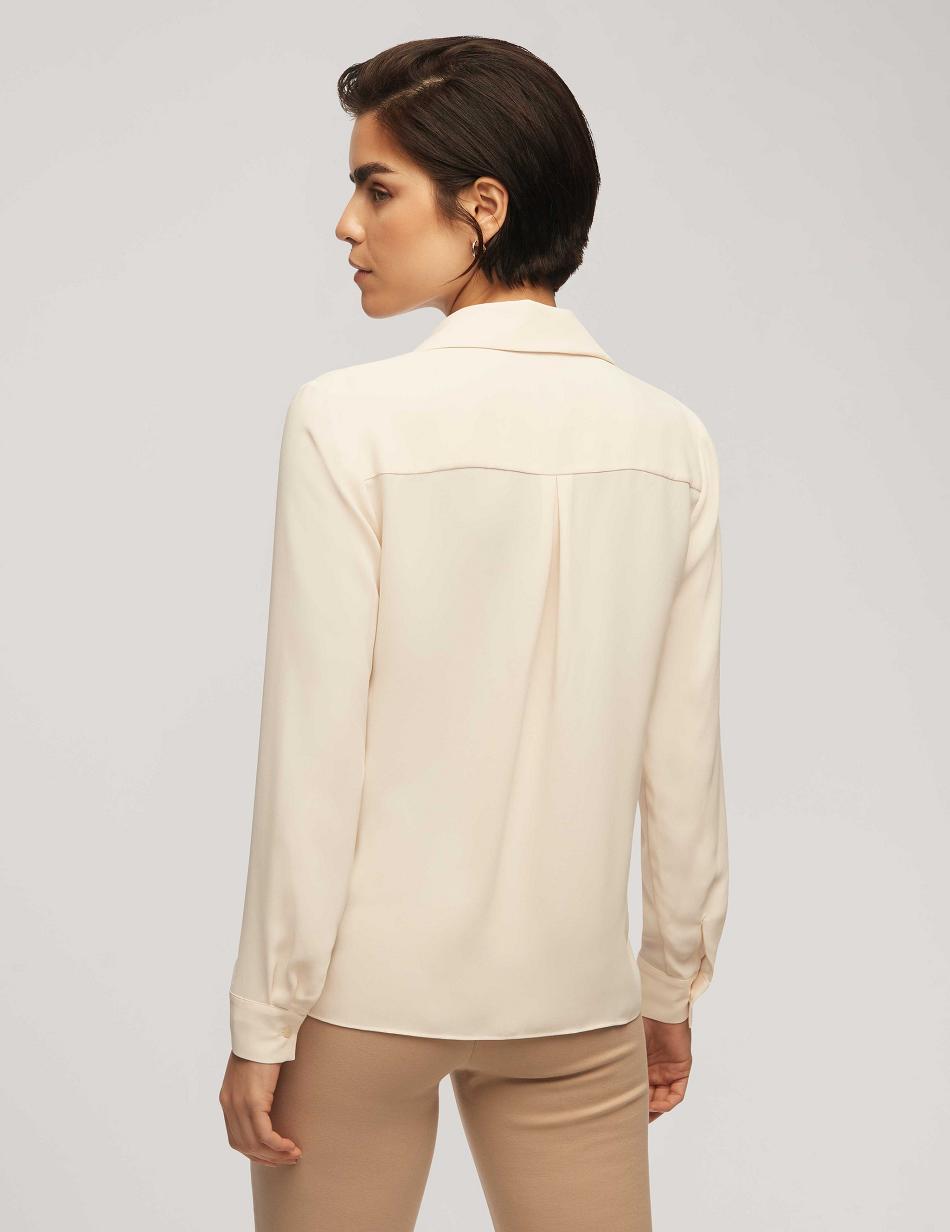 Anne Klein Long Sleeve Crossover Blouse With Collar Toppe Hvide | DKQCS29091