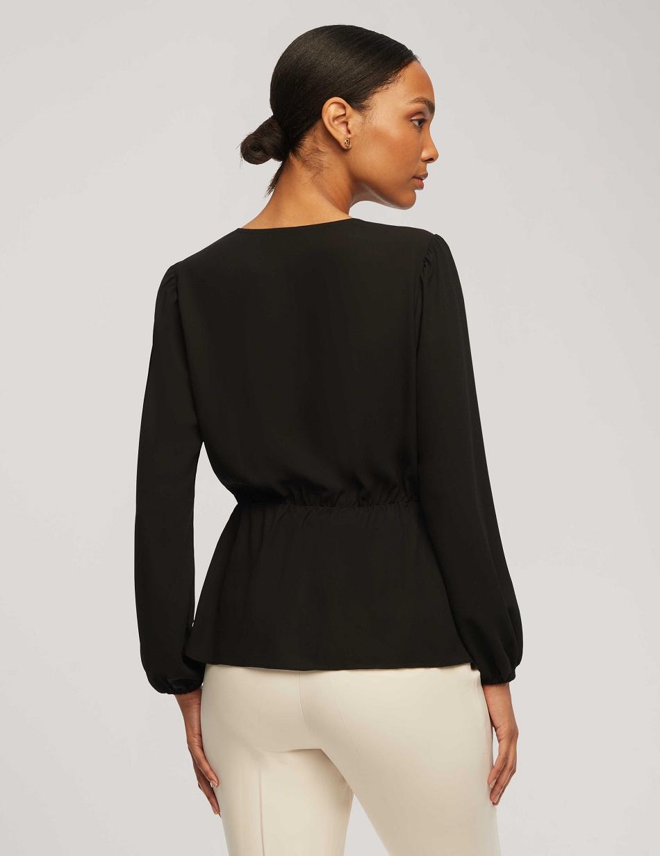 Anne Klein Long Sleeve Crossover Blouse Toppe Sort | EDKHC61013