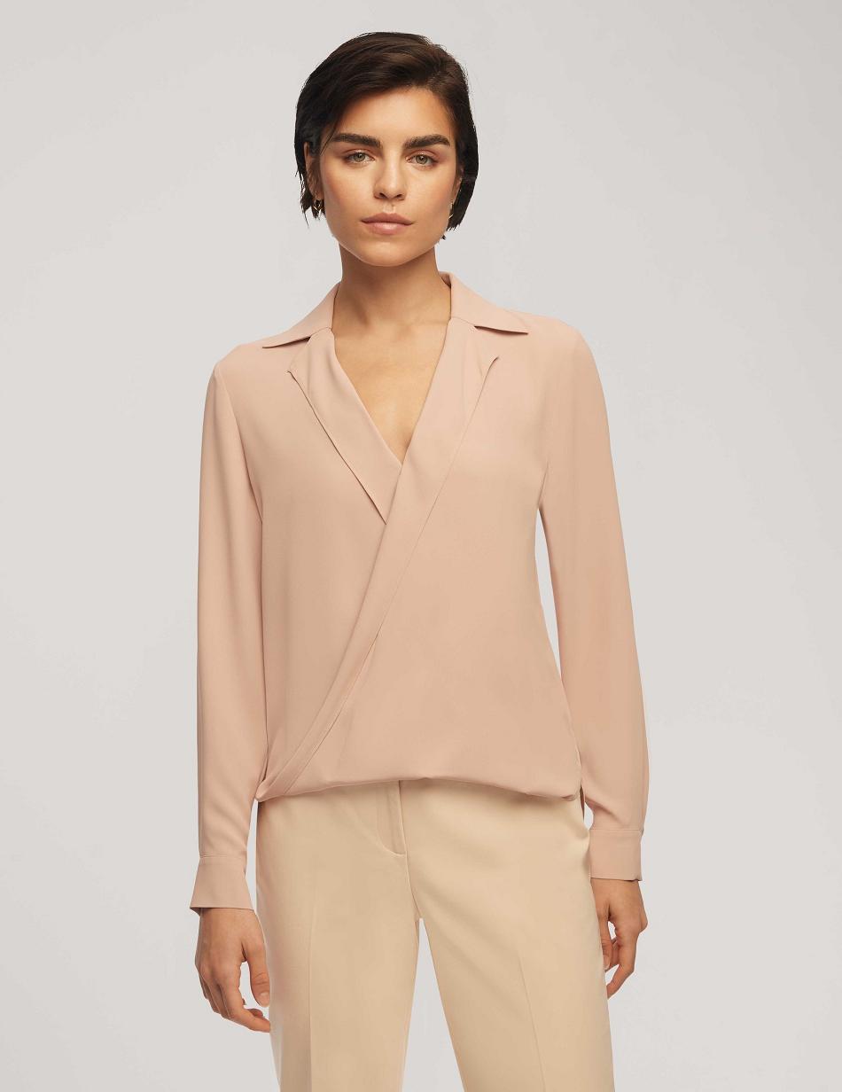 Anne Klein Long Sleeve Crossover Blouse With Collar Toppe Lyserød | ZDKMJ98306