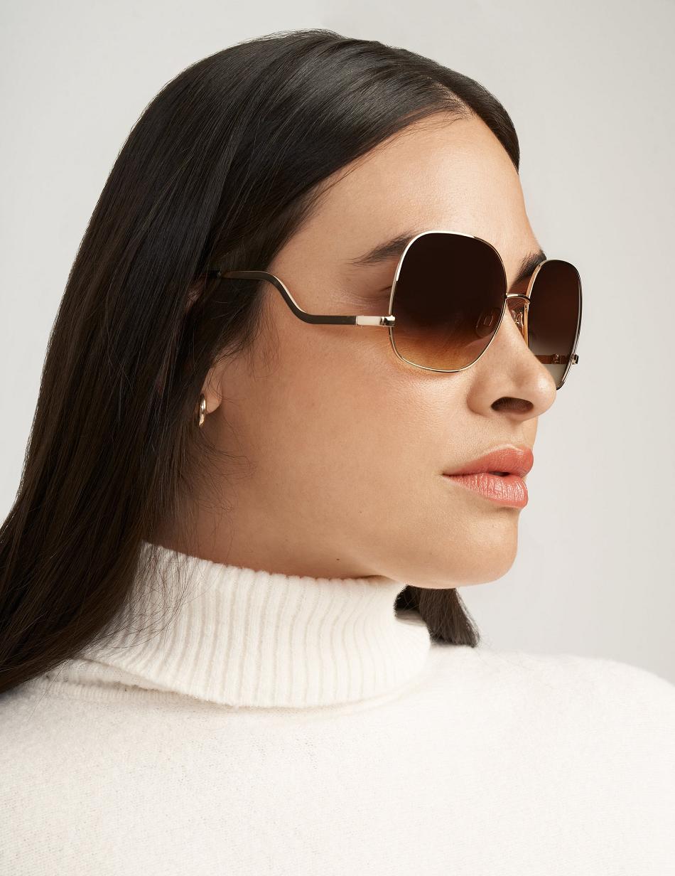 Anne Klein Metal Frame Sunglasses Firkant Grå Guld | DKEGJ97324