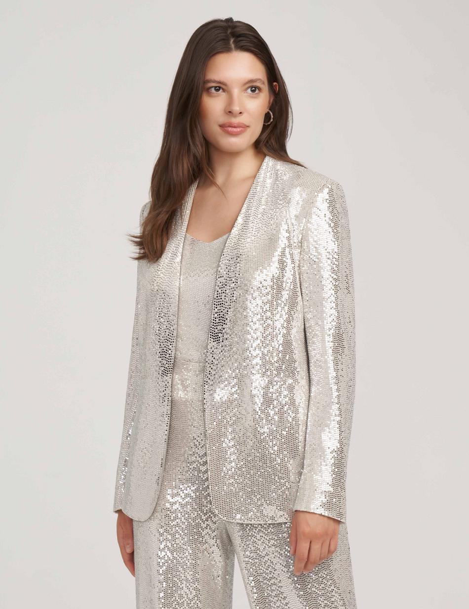 Anne Klein Metallic Heatset Knit Cardigan Jacket Best Bestsellere Metal Sølv | DKXMI72261