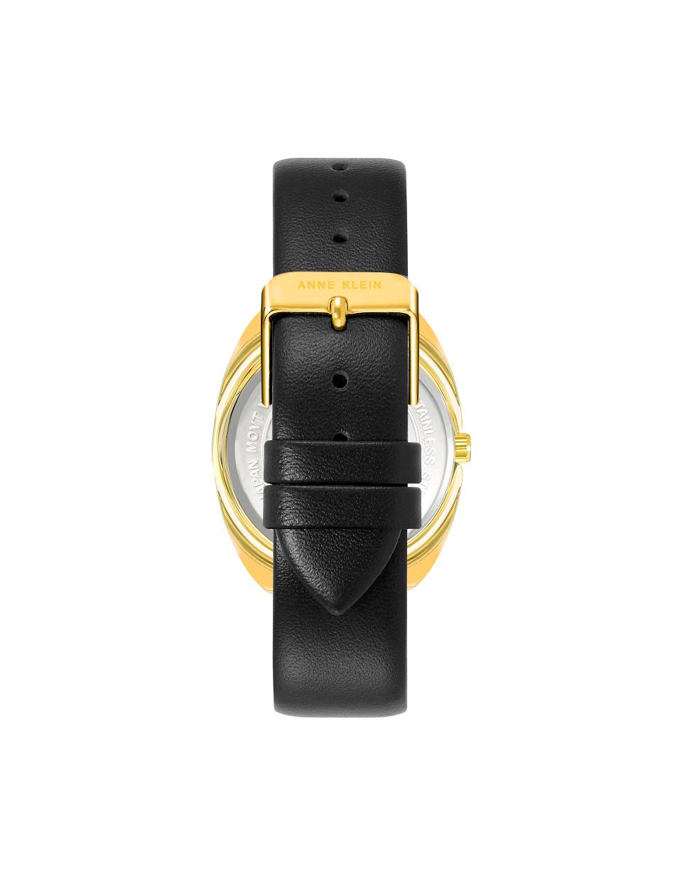 Anne Klein Modern Páskové Watch Læder Guld Sort | DKZDE45307