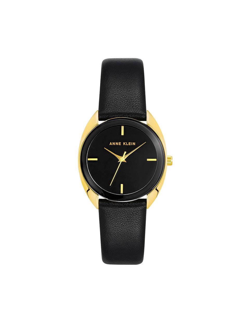 Anne Klein Modern Páskové Watch Læder Guld Sort | DKZDE45307