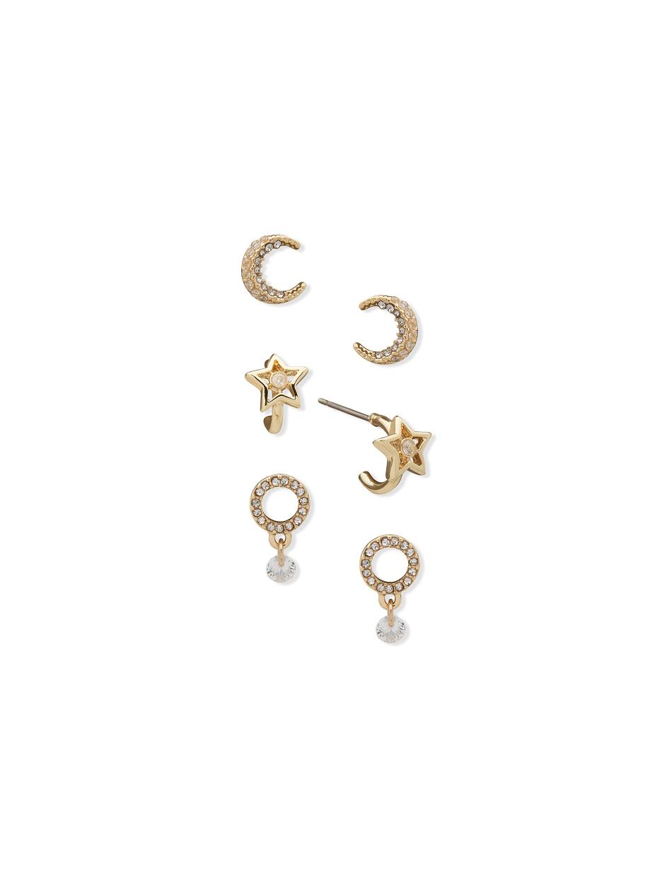 Anne Klein Moon Star Pierced Earring Trio in Gift Box Earring Guld | DDKVO26829