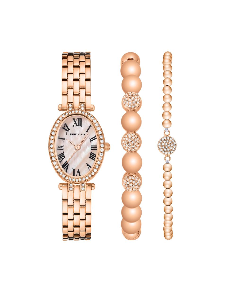 Anne Klein Oval Watch and Bracelet Set with Premium Crystals Metaller Lyserød Guld | BDKSO78483