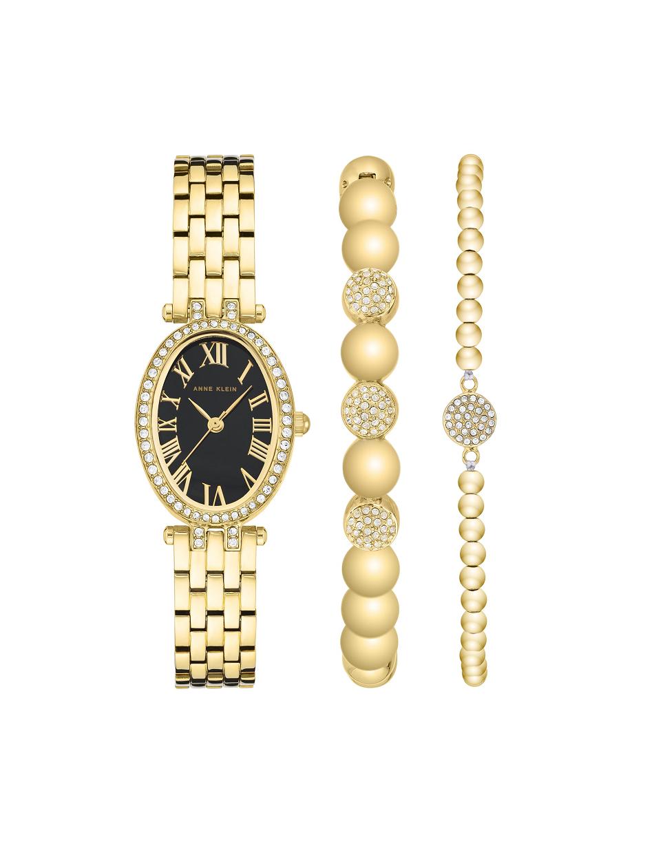 Anne Klein Oval Watch and Bracelet with Premium Crystals Sæt Guld | DKICD45923