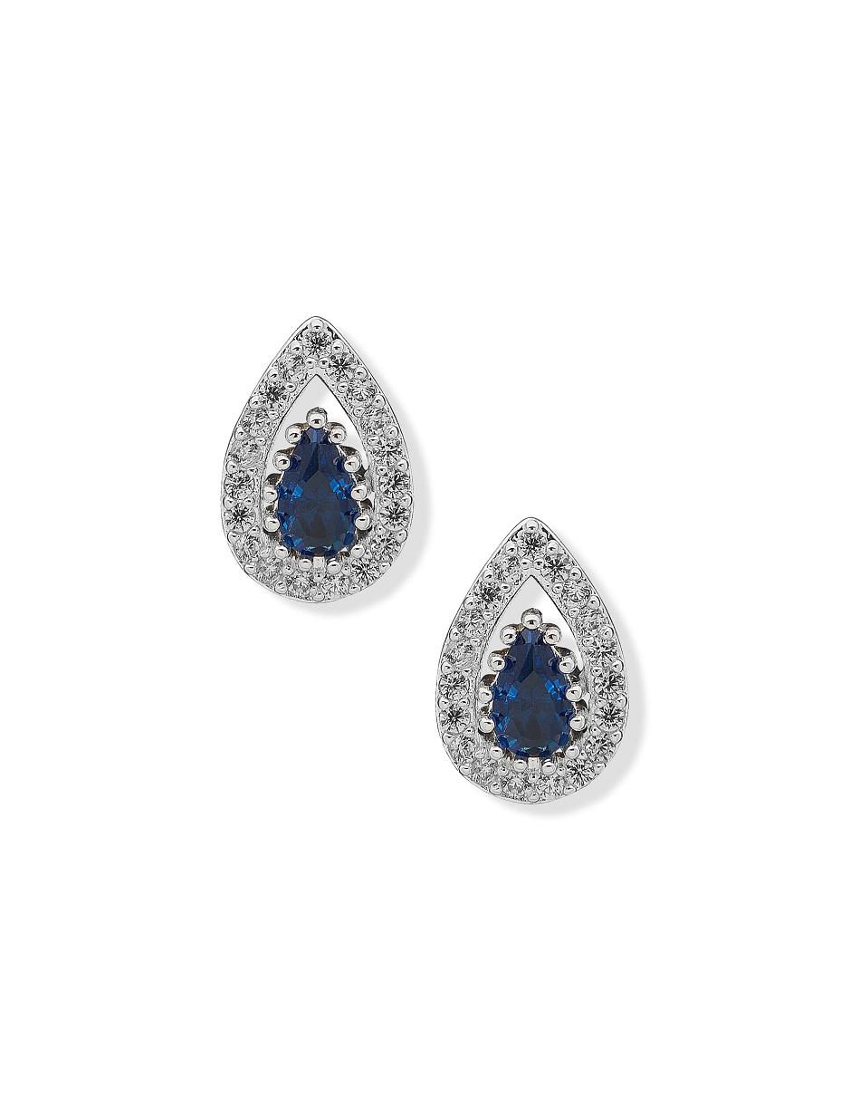 Anne Klein Pear Stone Halo Button Sapphire Pierced Earring Blå Sølv | PDKQX99996