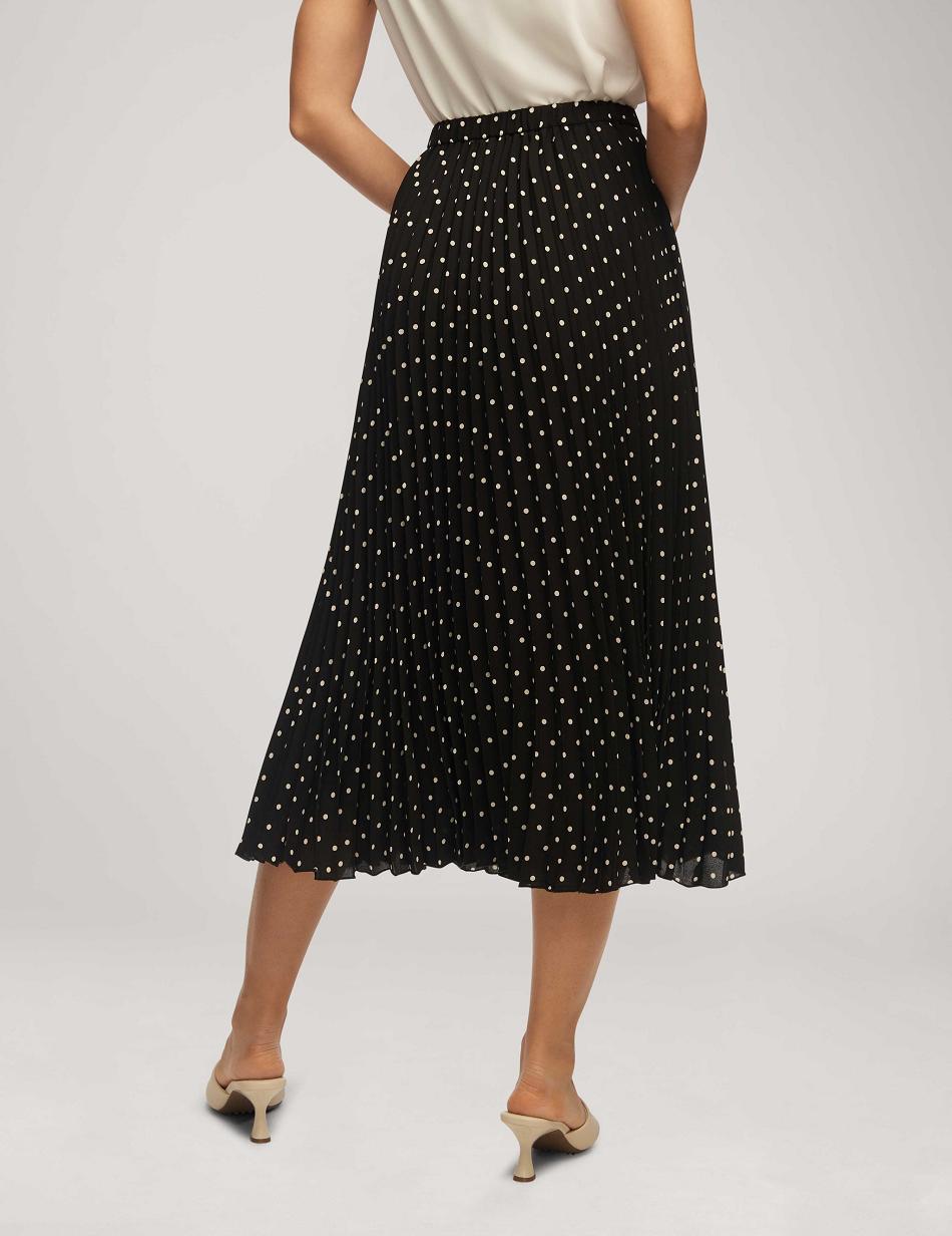 Anne Klein Polka Dot Chiffon Pull On Plisseret Skirt Best Bestsellere Sort Hvide | DKIIZ46430