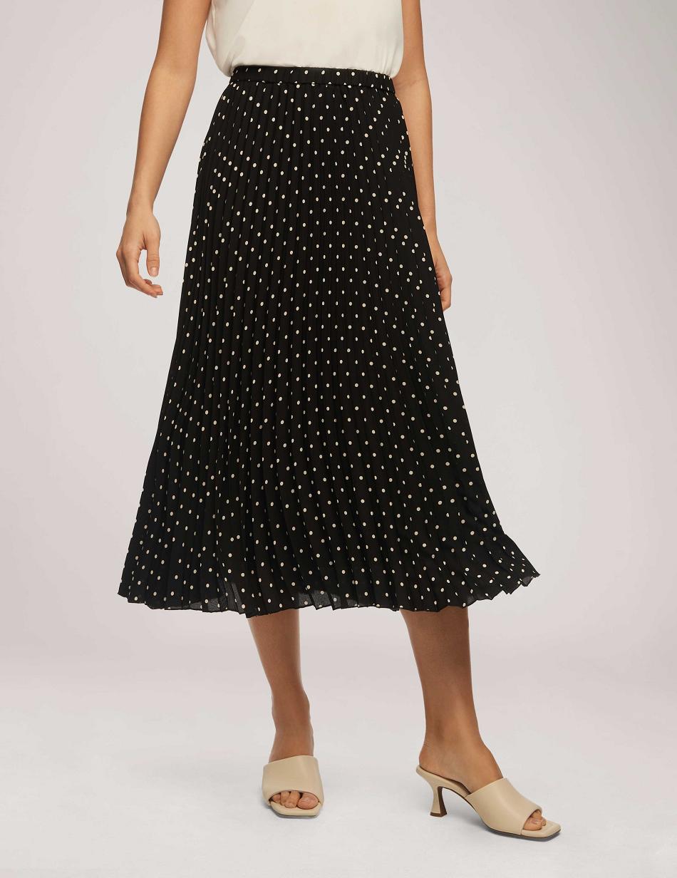 Anne Klein Polka Dot Chiffon Pull On Plisseret Skirt Best Bestsellere Sort Hvide | DKIIZ46430