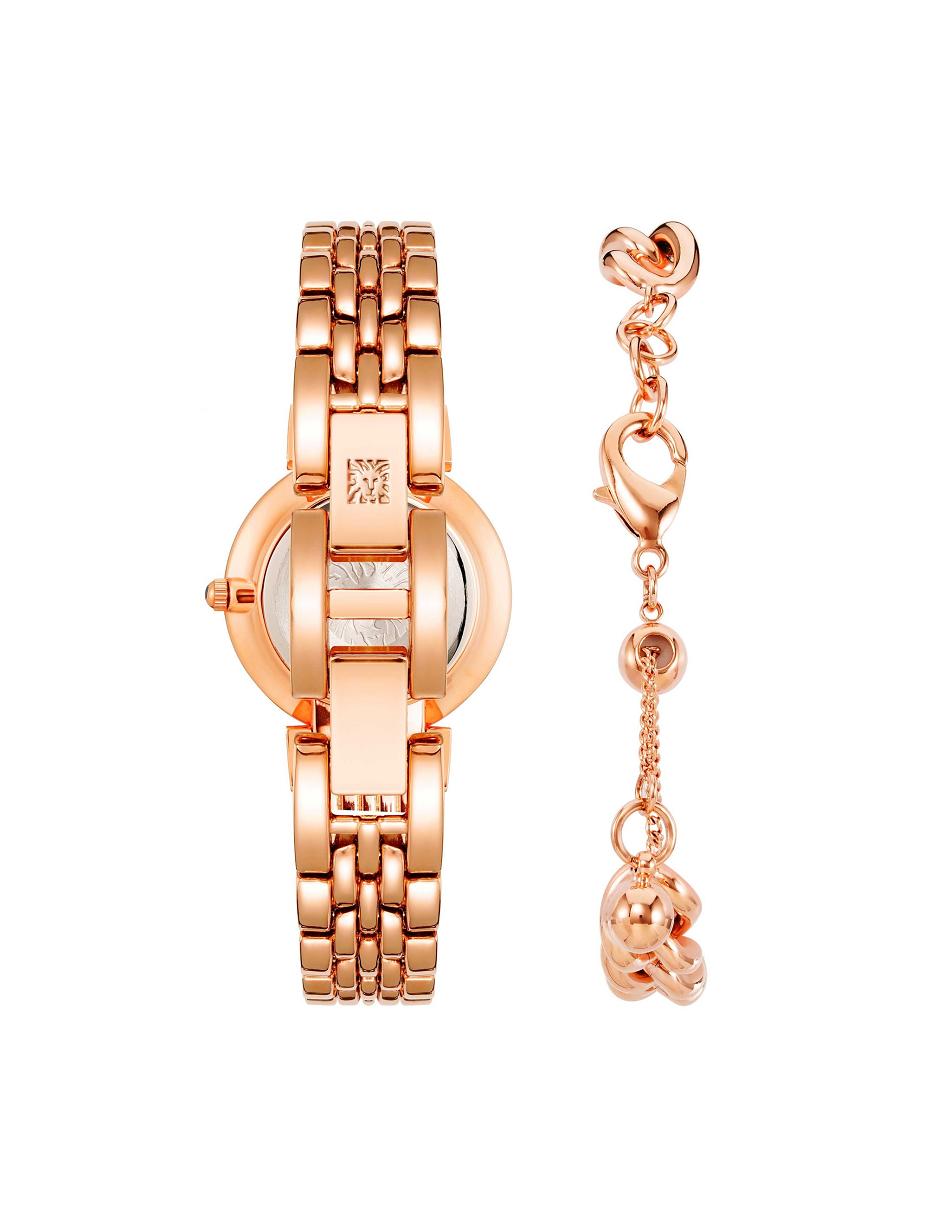 Anne Klein Premium Crystal Watch and Bracelet Sæt Grøn Lyserød Guld | DKQCS16114