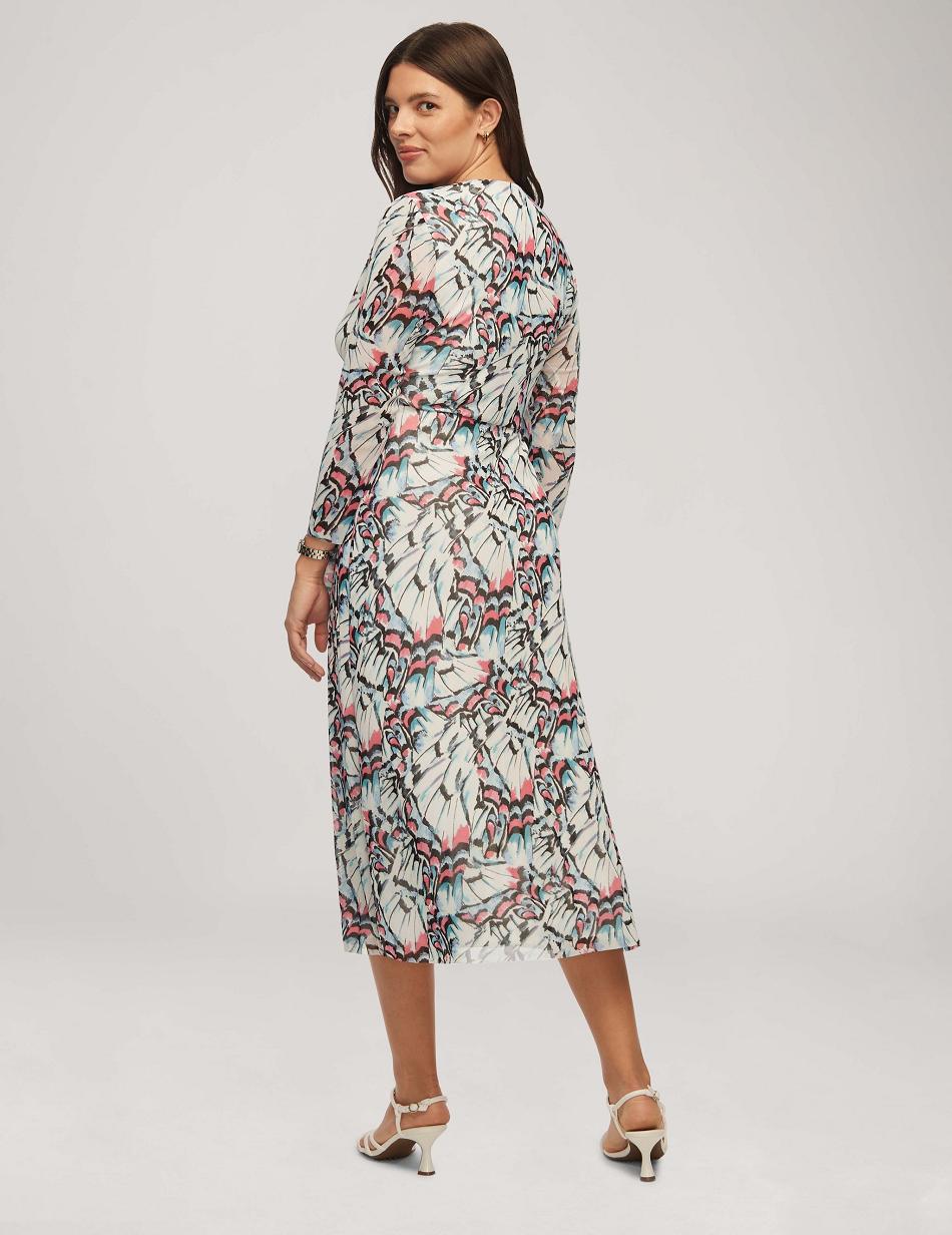 Anne Klein Printed Mesh Midi Wrap Kjole Blå Flerfarvede | TDKPQ59889