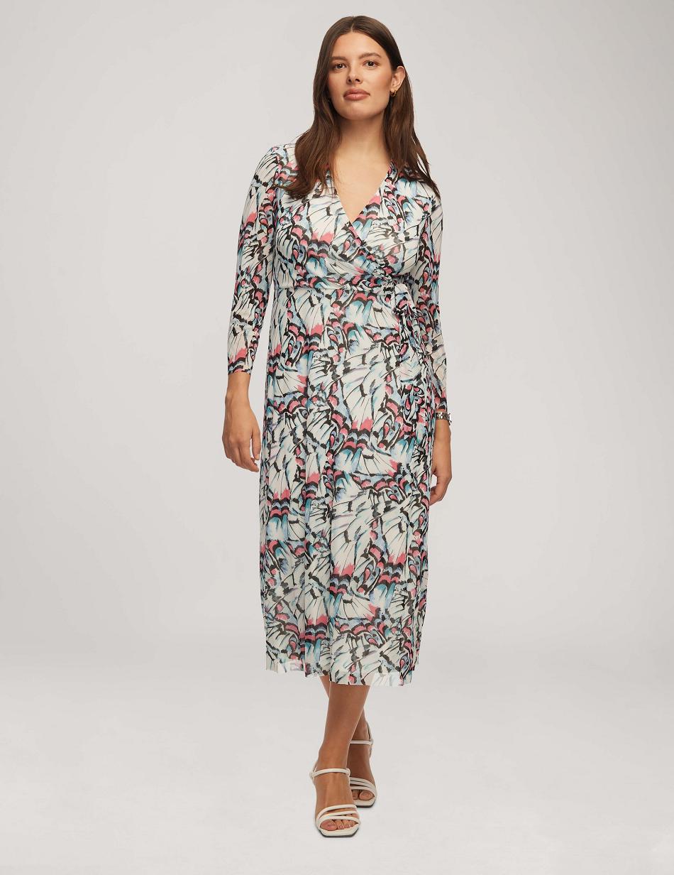 Anne Klein Printed Mesh Midi Wrap Kjole Blå Flerfarvede | TDKPQ59889