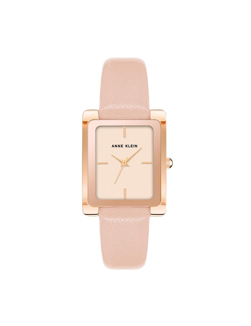 Anne Klein Rectangular Case Band Watch Læder Lyserød | SDKNY20340