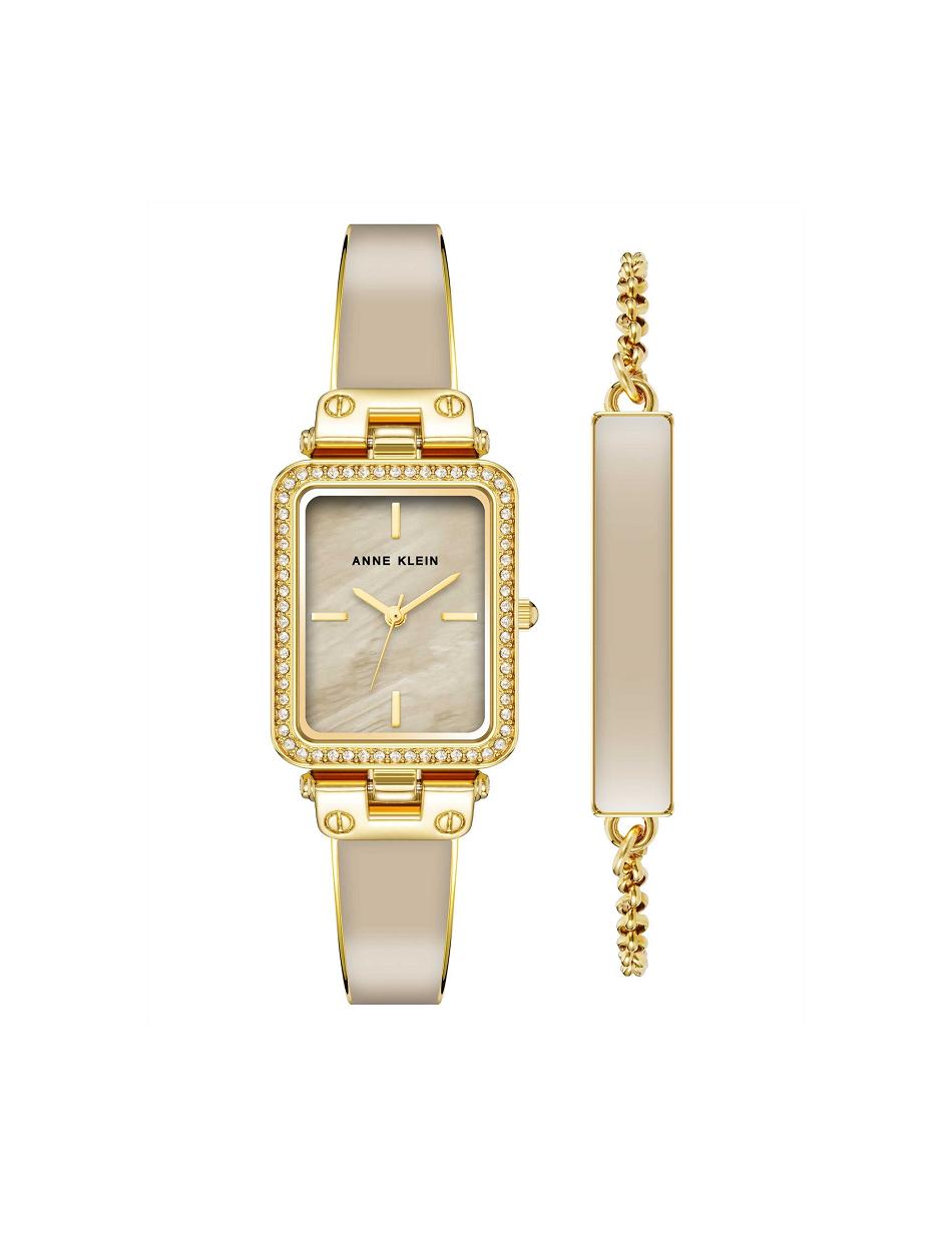 Anne Klein Rectangular Case Watch and Bracelet Sæt Brune Guld | DKDFL49223