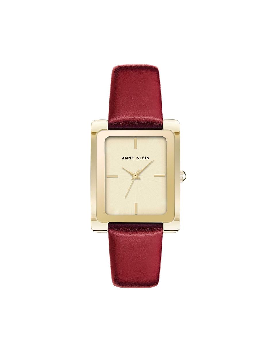 Anne Klein Rectangular Páskové Watch Læder Rød Guld | BDKSD89836