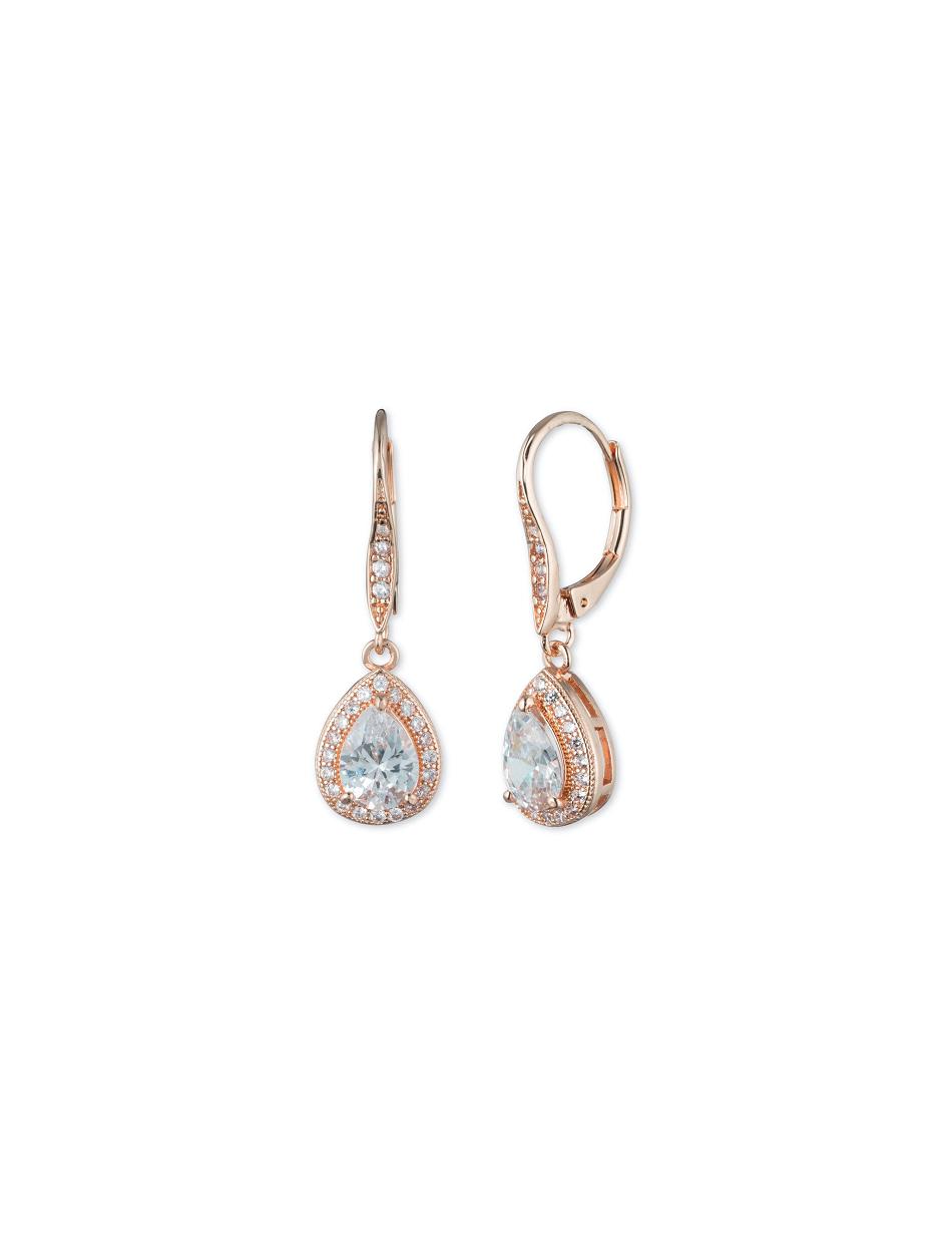 Anne Klein Rose Gold-Tone Cubic Zirconia Halo Drop Earring Lyserød Guld | DKQAV15647